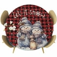thumbnail image 1 of Christmas Snowman Fitted Tablecloth with Elastic Edged, Round Table Cloth for Dining Table, Winter Snowflake Red Black Plaid Waterproof Oil Proof Table Cover for Indoor Outdoor 55"-60", 1 of 9