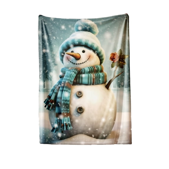 Christmas Snowman Flannel Blanket – 30x40inch Soft Throw Blanket with Merry Christmas Print for Sofa, Bed, Travel & Holiday Gift Decor