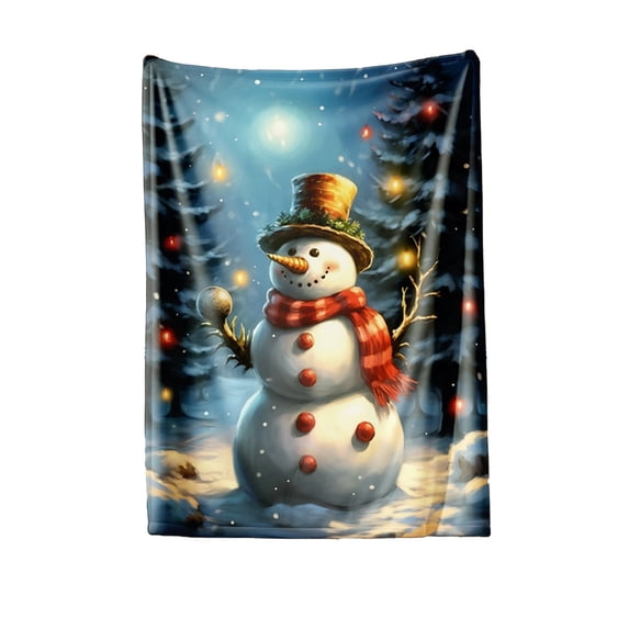 Christmas Snowman Flannel Blanket – 30x40inch Soft Throw Blanket with Merry Christmas Print for Sofa, Bed, Travel & Holiday Gift Decor