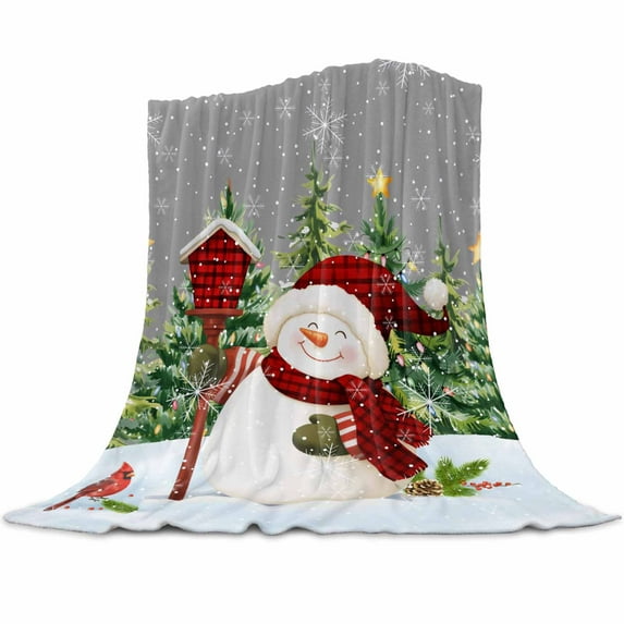 Christmas Snowman Flannel Blanket for Bed,Travel and Camping, Xmas Tree Forest Snowflake Winter Grey Super Soft Cozy Blanket for All Seasons 50" x 60"
