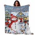 thumbnail image 1 of Christmas Snowman Flannel Blanket for Bed,Travel and Camping, Farmhouse Xmas Snowflake Tree Super Soft Cozy Blanket for All Seasons 30"x40", 1 of 9