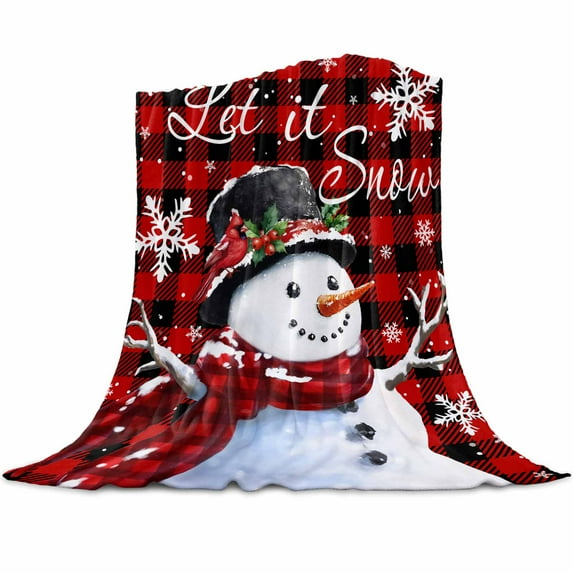 Christmas Snowman Flannel Blanket for Bed,Travel and Camping, Snowflake Berry Super Soft Cozy Blanket for All Seasons 40" x 50"