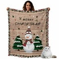 thumbnail image 1 of Christmas Snowman Flannel Blanket for Bed,Travel and Camping, Winter Pine Trees Xmas Snow Wood Grain Super Soft Cozy Blanket for All Seasons 60"x80", 1 of 9