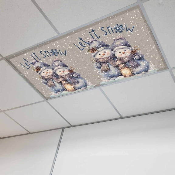 Christmas Snowman Fluorescent Light Covers, Winter Snowflake Grey Rustic Burlap Magnetic Light Covers for Ceiling Lights, Fluorescent Ceiling Shade Filters for Classroom Bedroom Office 4x2Ft x 1PCS