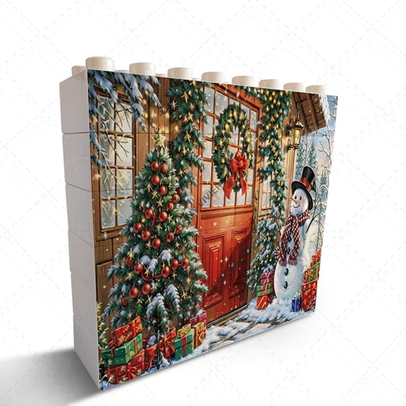 Christmas Snowman On The Front Door Picture Desk Dcor for Home Office Bedroom Table Dcor Novelty Building Brick Funny Block Puzzle Horizontal Shaped Picture Christmas Housewarming Gift
