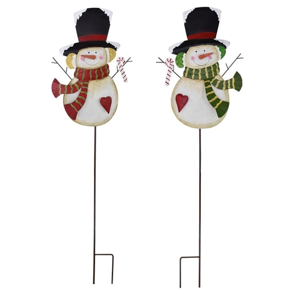Christmas Snowman Garden Stake - 36" Metal Xmas Yard Art, Candy Cane Heart Decor, Holiday Lawn Ornament for Outdoor Garden Pathway