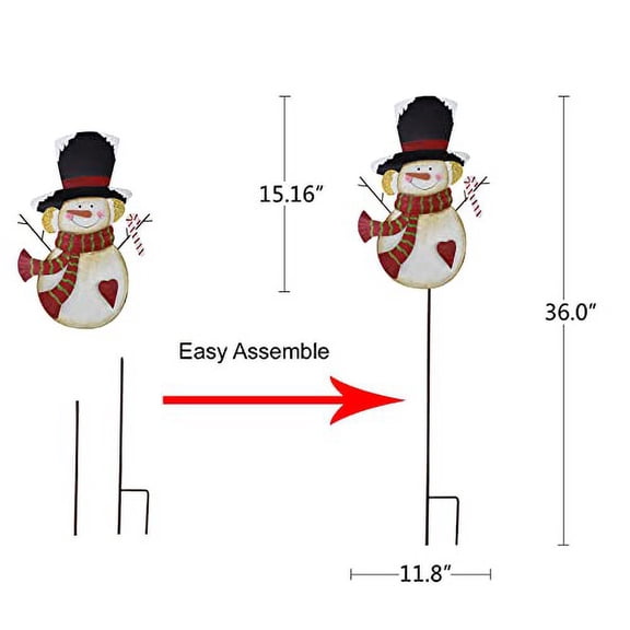 Christmas Snowman Garden Stake Decor Snowman Candy Cane Outdoor Metal Yard Sign Lawn Stake 36" H Christmas Snowman Yard Decor Xmas Holiday Decoration