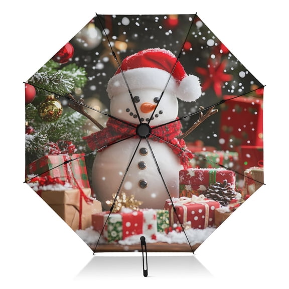 Christmas Snowman Gift Extra Large Automatic Umbrella, UV Protection, Waterproof, Auto Open and Close