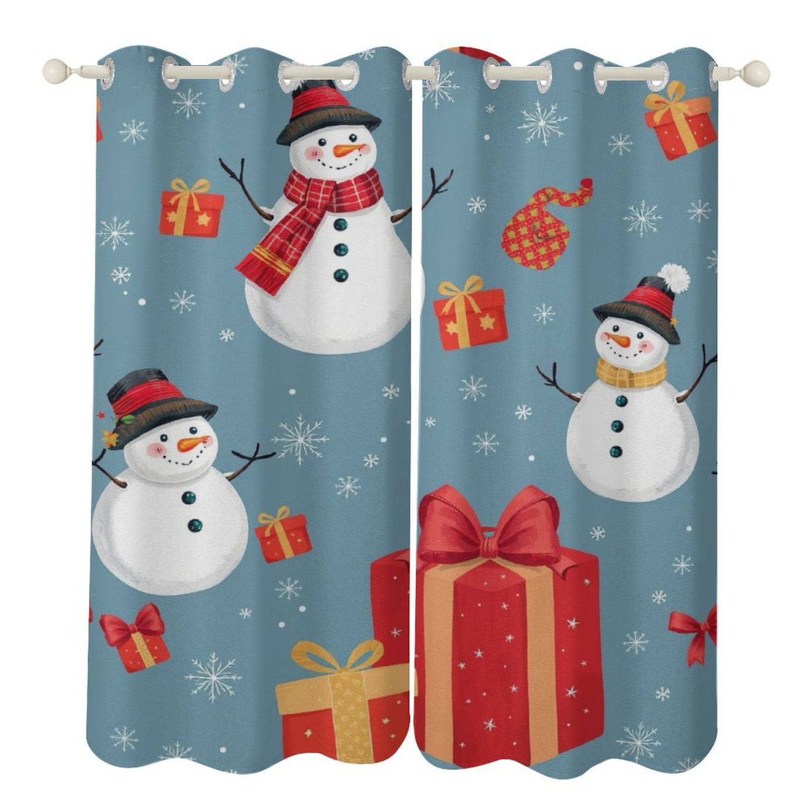 Christmas Snowman Gifts Curtains Outdoor Decor Curtain Panels With