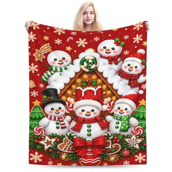 Christmas Snowman Gingerbread Blanket Gift Throw Blanket Cozy Soft Holiday Home Decor Gift for Winter Lovers 50x40