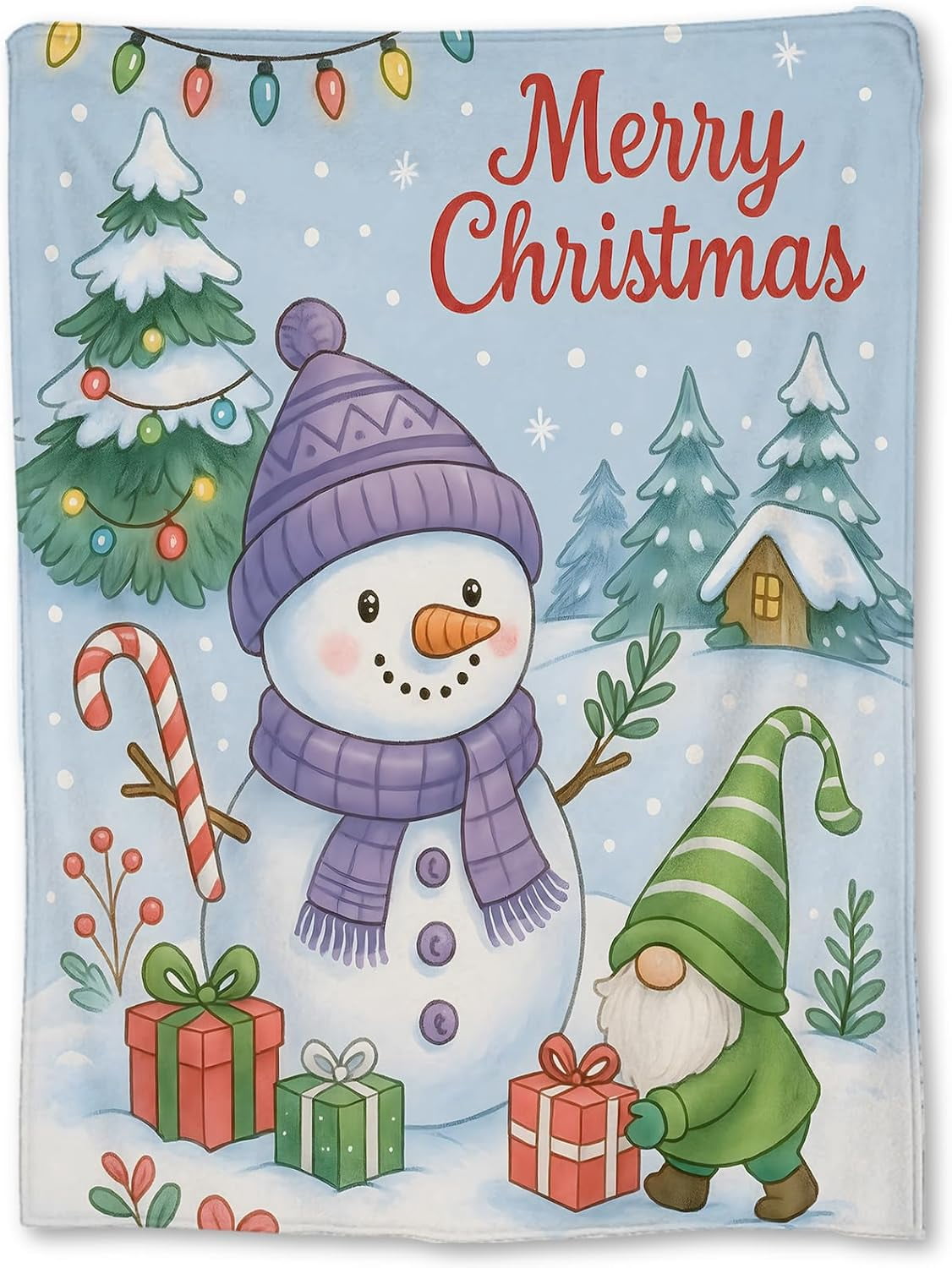 Christmas Snowman and Gnome Blanket, Soft Lightweight Flannel Blanket for Couch, Bed, Travel & Festive Decor Gifts, Cozy Warm Winter Holiday Blankets for Women Women Adults Users 60×50 in