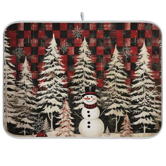 Christmas Snowman Grids Dish Drying Mat Dish Drainer Rack Mats Water Absorbent Non-Slip Easy Clean Heat Resistant for Kitchen Counter