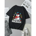 thumbnail image 1 of Christmas Snowman Happy Holidays Print With Lights And Design Black Graphic T-Shirt for Men Women ,Tops Tee, 1 of 4