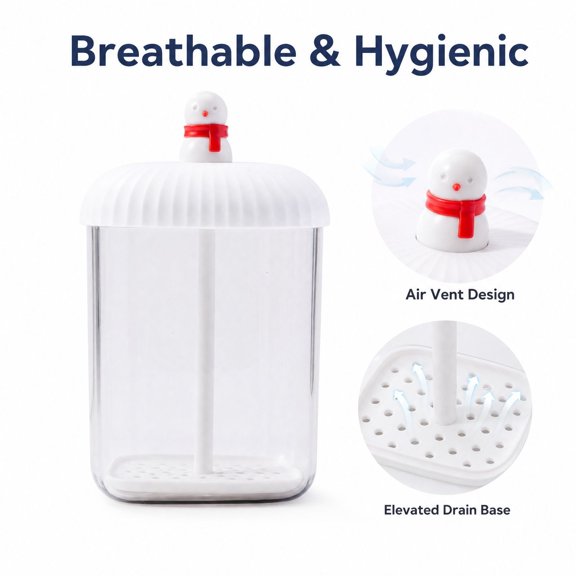 Christmas Snowman Holder with Air Vent Lid and Drain Base, 1 Pack, White and Clear, for Bathroom Sink and Travel, Dish