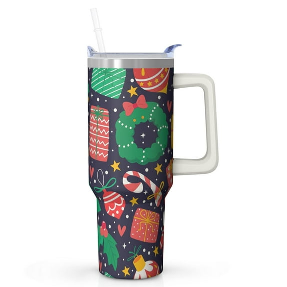 Christmas Snowman Holiday Tumbler 40oz Stainless Steel Coffee Cup, Insulated Travel Mug with Handle and Straw, Winter Gift for Men Women
