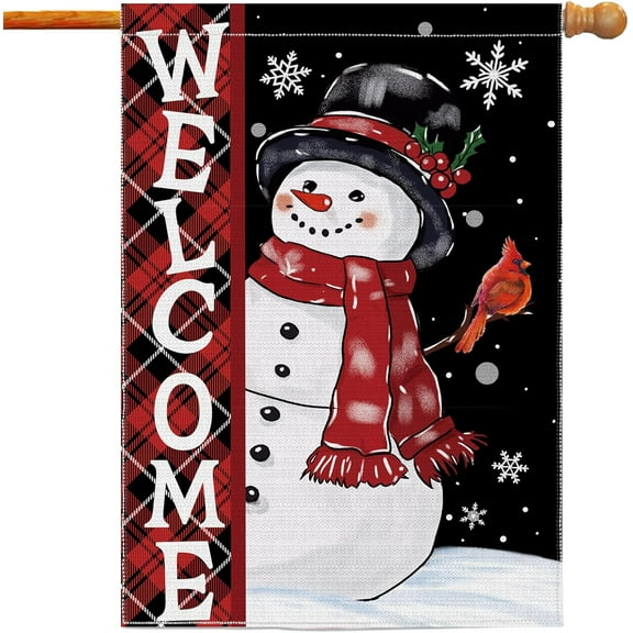 Christmas Snowman House Flag, Christmas Decor Snowman Flag 28x40 Double Sided Winter, Christmas Flags Signs Home Decorations Rustic Welcome Outdoor Farmhouse Xmas