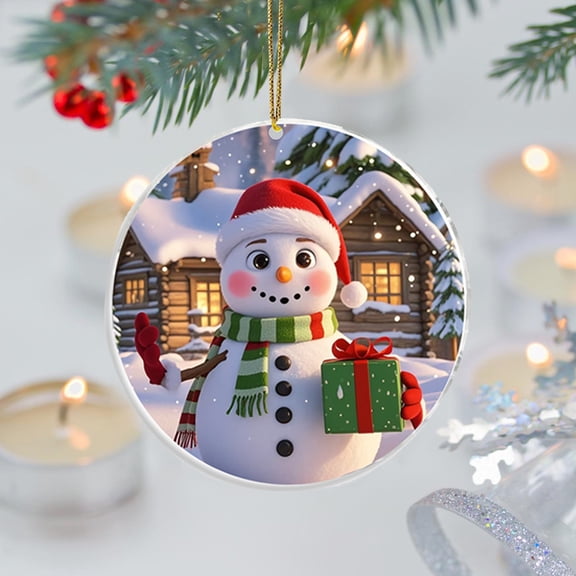 Christmas Snowman House Hanging Ornament, Acrylic Tree Decoration Pendant, Festive Home Decor Accessory, for Fireplace and Gift Box