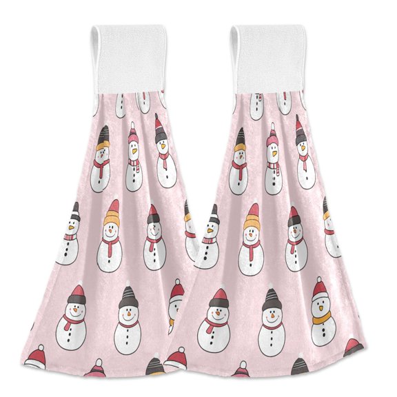 Christmas Snowman Illustration Hand Towels 2 Pack Quick Drying Home Storage Kitchen Towel Hooks Dish Cloths 14''x18''