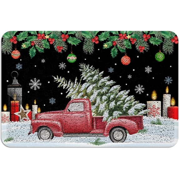 Christmas Snowman Indoor Entrance Doormat Merry Christmas Red Vintage Truck Front Welcome Doormats Inside Rugs, Waterproof Non Slip and Durable 18X30 Inch