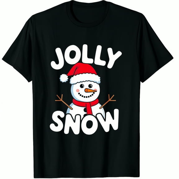 Christmas Snowman Jolly Snow Print Holiday Party Wear Black Graphic T-Shirt for Men and Women