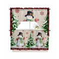 thumbnail image 1 of Christmas Snowman Kitchen Curtains Swag Valance and Tier Curtains Set 24 Inch Length, Xmas Tree Snowflake Rustic Winter Rod Pocket Drape Panels Pair Swag Curtains for Bathroom/Cafe/Window, 1 of 6