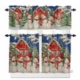 thumbnail image 1 of Christmas Snowman Kitchen Curtains and Valances Set, Snow Red Barn Xmas Tree Blue Background Rod Pocket Window Valance Window Curtain Panels for Living Room Bedroom Laundry, 27.5x36in, 3 Pieces, 1 of 7