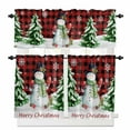 thumbnail image 1 of Christmas Snowman Kitchen Curtains and Valances Set, Winter Xmas Pine Tree Snowflakes Red Plaid Rod Pocket Window Valance Window Curtain Panels for Living Room Bedroom Laundry, 27.5x24in, 3 Pieces, 1 of 7