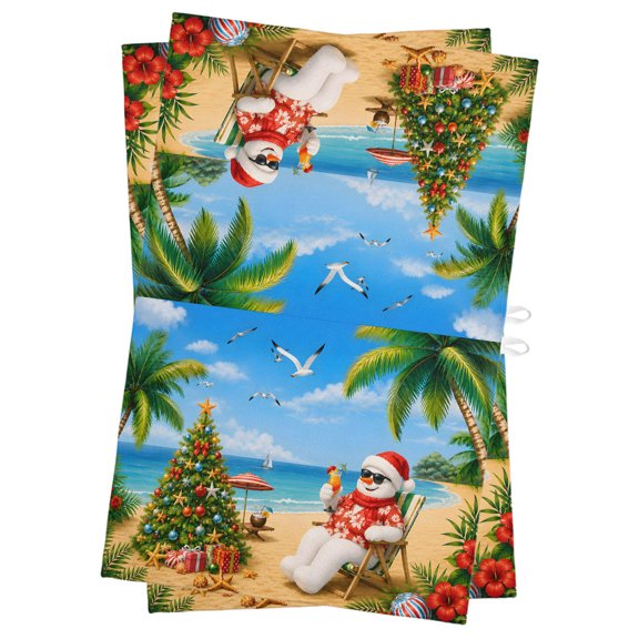 Christmas Snowman Kitchen Towels Dish Towel Pack of 2 Tropical Coastal Beach Xmas Tree Seagulls Flower Soft Dish Cloth Set Absorbent Dishcloth for Drying Dishes, Hand Towels 18 x 28 Inches
