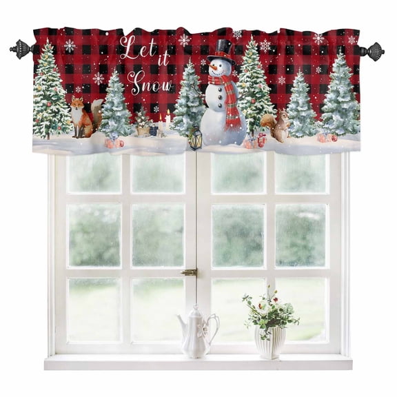 Christmas Snowman Kitchen Valances for Windows 42x12 Inch Kitchen Curtains Valances Rod Pocket Buffalo Plaid Farmhouse Xmas Tree Snowflakes Bathroom Window Valances for Window Treatment Decor