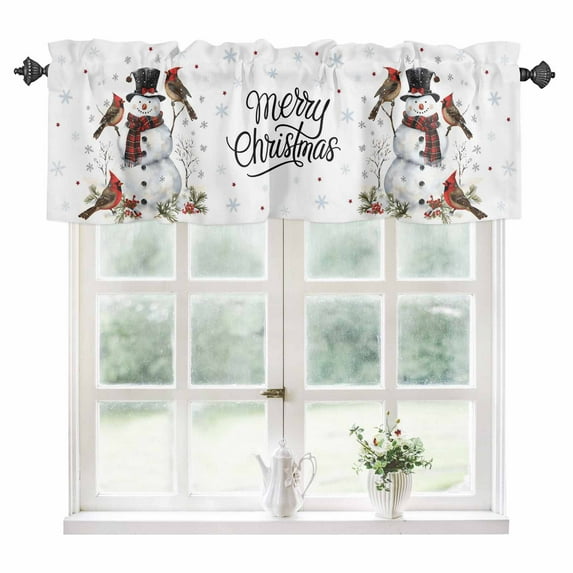 Christmas Snowman Kitchen Valances for Windows 42x12 Inch Kitchen Curtains Valances Rod Pocket Winter Xmas Snowflakes Cardinal Berry Bathroom Window Valances for Window Treatment Decor