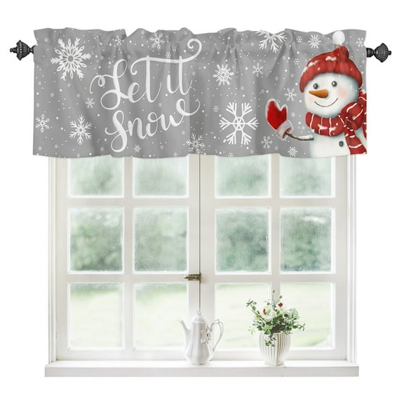 Christmas Snowman Kitchen Valances for Windows 42x18 Inch Kitchen Curtains Valances Rod Pocket Xmas Let Snow Winter Snowflake Grey Bathroom Window Valances for Window Treatment Decor