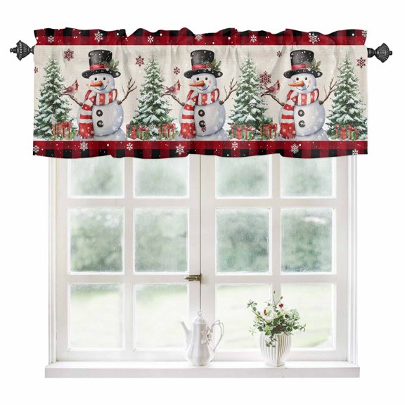 Christmas Snowman Kitchen Valances for Windows 60x18 Inch Kitchen Curtains Valances Rod Pocket Farmhouse Xmas Tree Red Buffalo Plaid Bathroom Window Valances for Window Treatment Decor