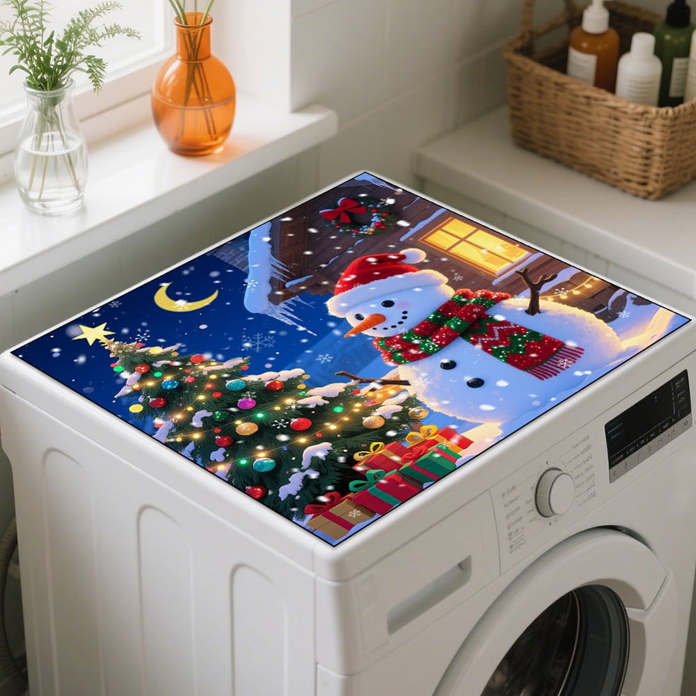 Christmas Snowman Laundry Washer Dryer Dust Cover Mat 23.6x23.6inch Winter Night Washing Machine Top Protector Pads Christmas TreeDIY