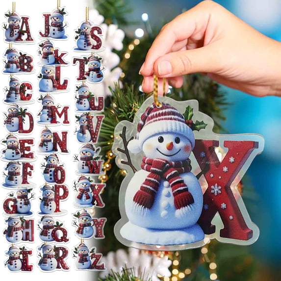 Christmas Snowman Letter Ornament, 3.15 in 2D Acrylic Alphabet Hanging Decoration, for Christmas Tree, Mantel, Gift, Holiday Decor(X)