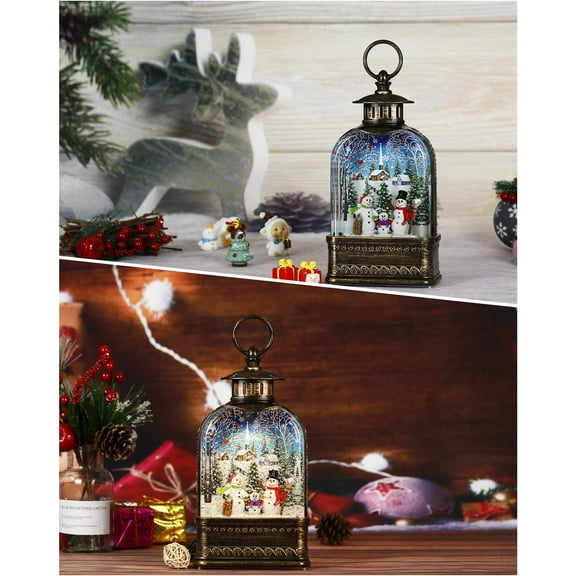 Christmas Snowman Lighted Snow  with Music & Timer, Sparkly Swirling Snow  Lantern for Holiday Home Decoration Gift