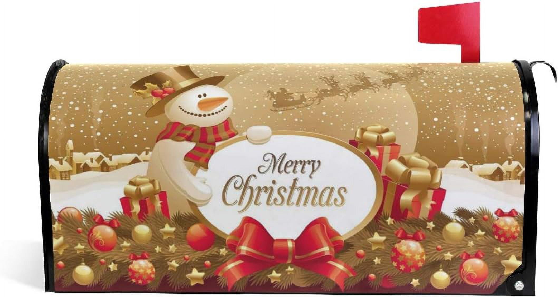 Christmas Snowman Magnetic Mailbox Cover Oversized for Garden Yard Outdoor Decorations-25.5" x20.8