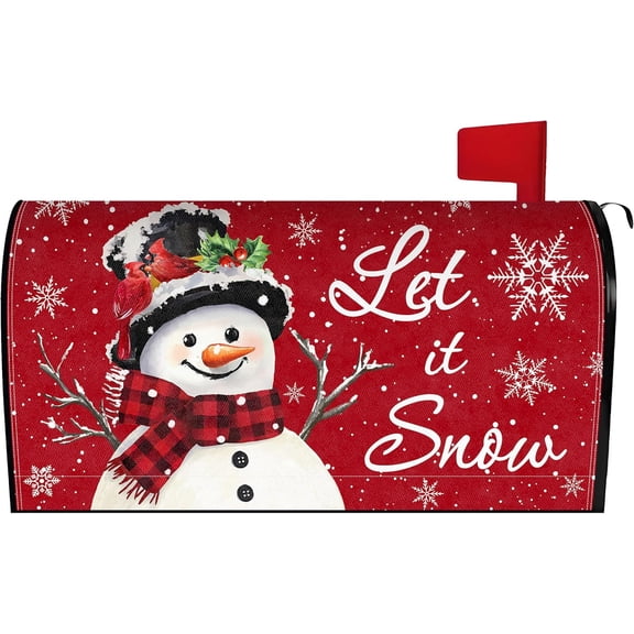 Christmas Snowman Mailbox Cover 21x18 Inch, Let It Snow Post Letter Box Covers, Holiday Xmas Magnetic Waterproof Mail Wraps for Outdoor Yard Garden Standard Mailbox Decor
