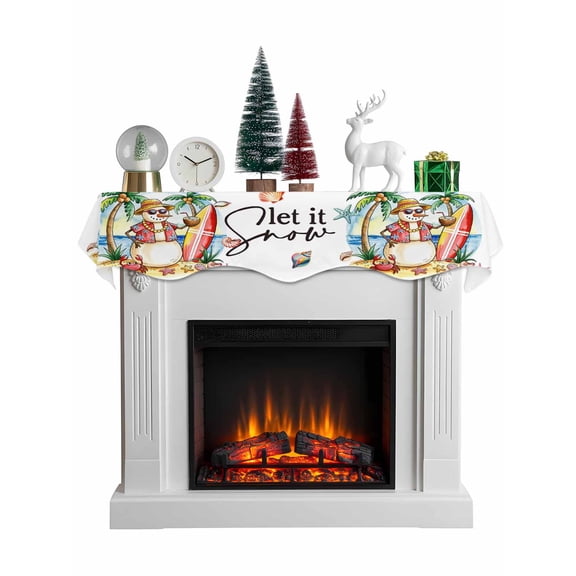 Christmas Snowman Mantel Scarf Fireplace Decorations for Living Room, Winter Coastal Beach Palm Tree Xmas Fireplace Mantel Scarf Cover Runner for Halloween/Thanksgiving/Christmas Decor 60"x17"