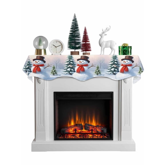 Christmas Snowman Mantel Scarf Fireplace Decorations for Living Room, Winter Green Tree Cute Xmas Snows Pine Fireplace Mantel Scarf Cover Runner for Halloween/Thanksgiving/Christmas Decor 60"x17"