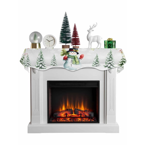 Christmas Snowman Mantel Scarf Fireplace Decorations for Living Room, Winter Xmas Tree Red Birds Snowflakes Fireplace Mantel Scarf Cover Runner for Halloween/Thanksgiving/Christmas Decor 60"x17"