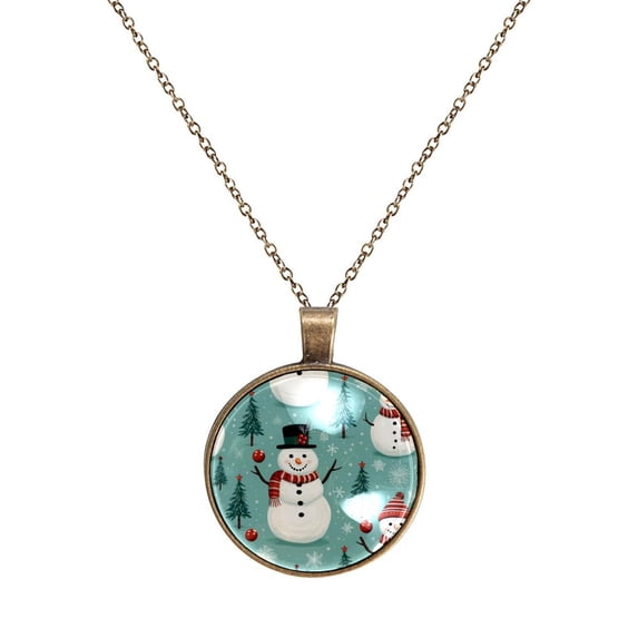 Christmas Snowman Necklace Personalized Custom Photo Round Pendant Adjustable Stainless Steel Necklaces with Gift Box for Men Women Mothers Valentine's Jewelry Gift