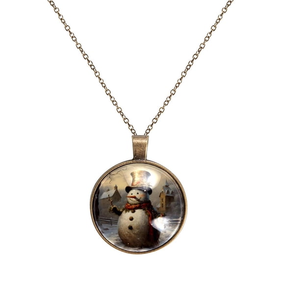 Christmas Snowman Necklace Personalized Custom Photo Round Pendant Adjustable Stainless Steel Necklaces with Gift Box for Men Women Mothers Valentine's Jewelry Gift