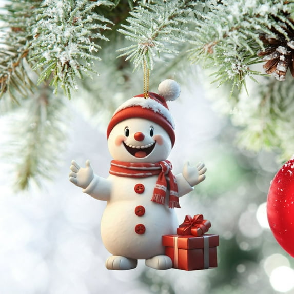Christmas Snowman Ornament 3.15 Inch Acrylic Hanging Decor for Tree Windows Doors Indoor Outdoor Holiday Decorations Weatherproof Xmas Pendant