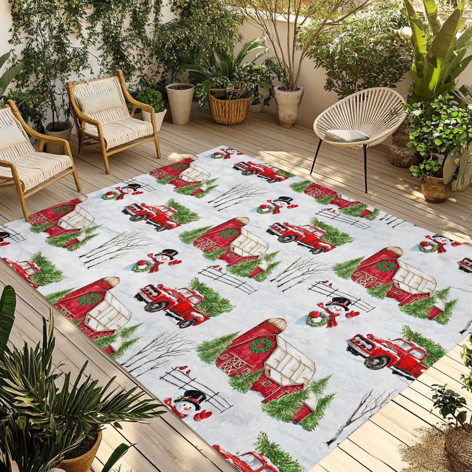 Christmas Snowman Outdoor Rug for Patio/Deck/Porch, Non-Slip Large Area ...