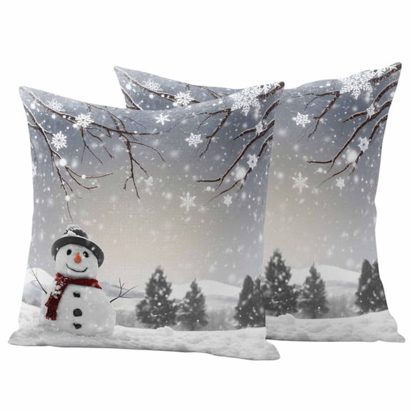 Christmas Snowman Outdoor Waterproof Pillow Covers, Xmas Tree Winter Snowflakes Branches Decorative Square Throw Pillowcase Sofa Cushion Sham for Patio/Couch/Chair, 26"x26" 2 Pack