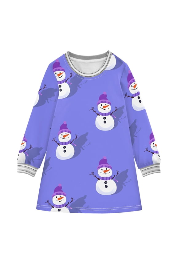 Christmas Snowman Pattern Girls'long-sleeved dress Thickened A-dress Warm Dress Basic Shirt Party Dresses