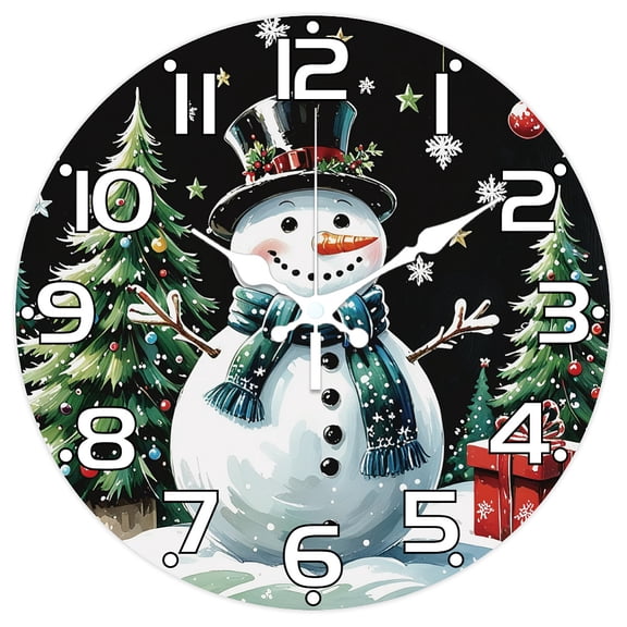 Christmas Snowman Pattern Wall Clock Christmas Tree 12 Inch Non-Ticking Gift Box Clocks Round Wall Hanging Clock Battery Operated