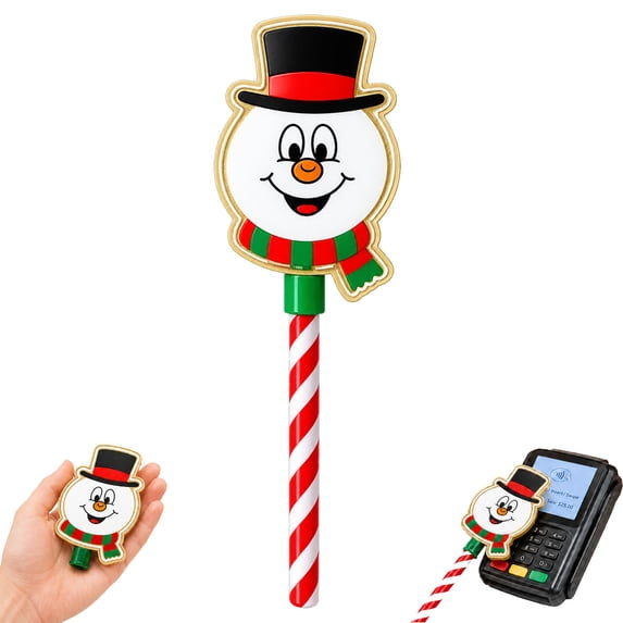 Christmas Snowman Payment Wand 15.35 Inch Printed Candy Cane Handle Credit Card Swipe Stick, Retail Shop Indoor Christmas Decor