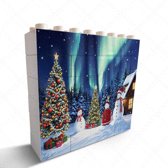 Christmas Snowman Picture Home Office Desk Cubicle Shelf Decor Novelty Building Brick Funny Block Puzzle Horizontal Shaped Picture Christmas Housewarming Gift Gift for Women Girl