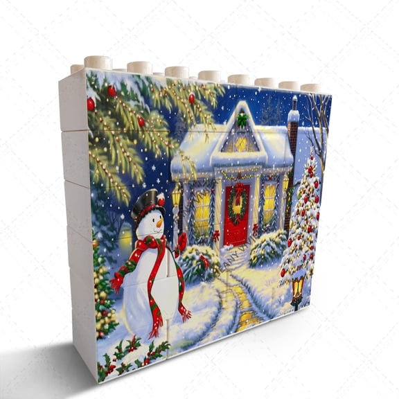Christmas Snowman Picture Home Office Desk Decor Decorative Sign Novelty Building Brick Funny Block Puzzle Horizontal Shaped Picture Christmas Birthday Housewarming Gift